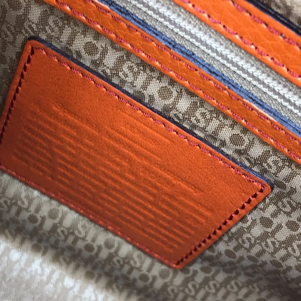Tous Orange Pebbled Leather Double Handles Satchel Tote Purse Bag